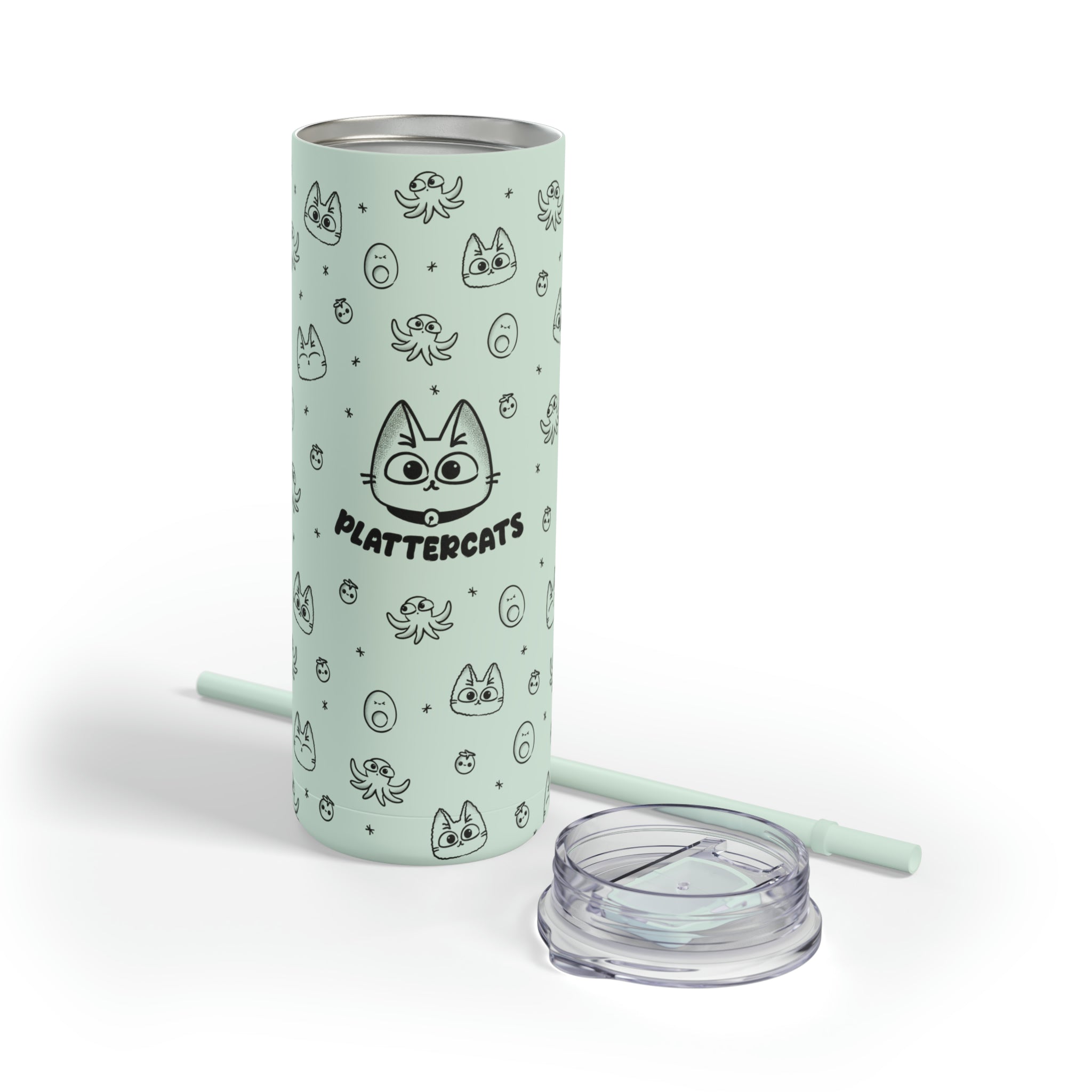 Bento Box Cat - Skinny Tumbler with Straw - Matte - 20oz - PlatterCats Creative