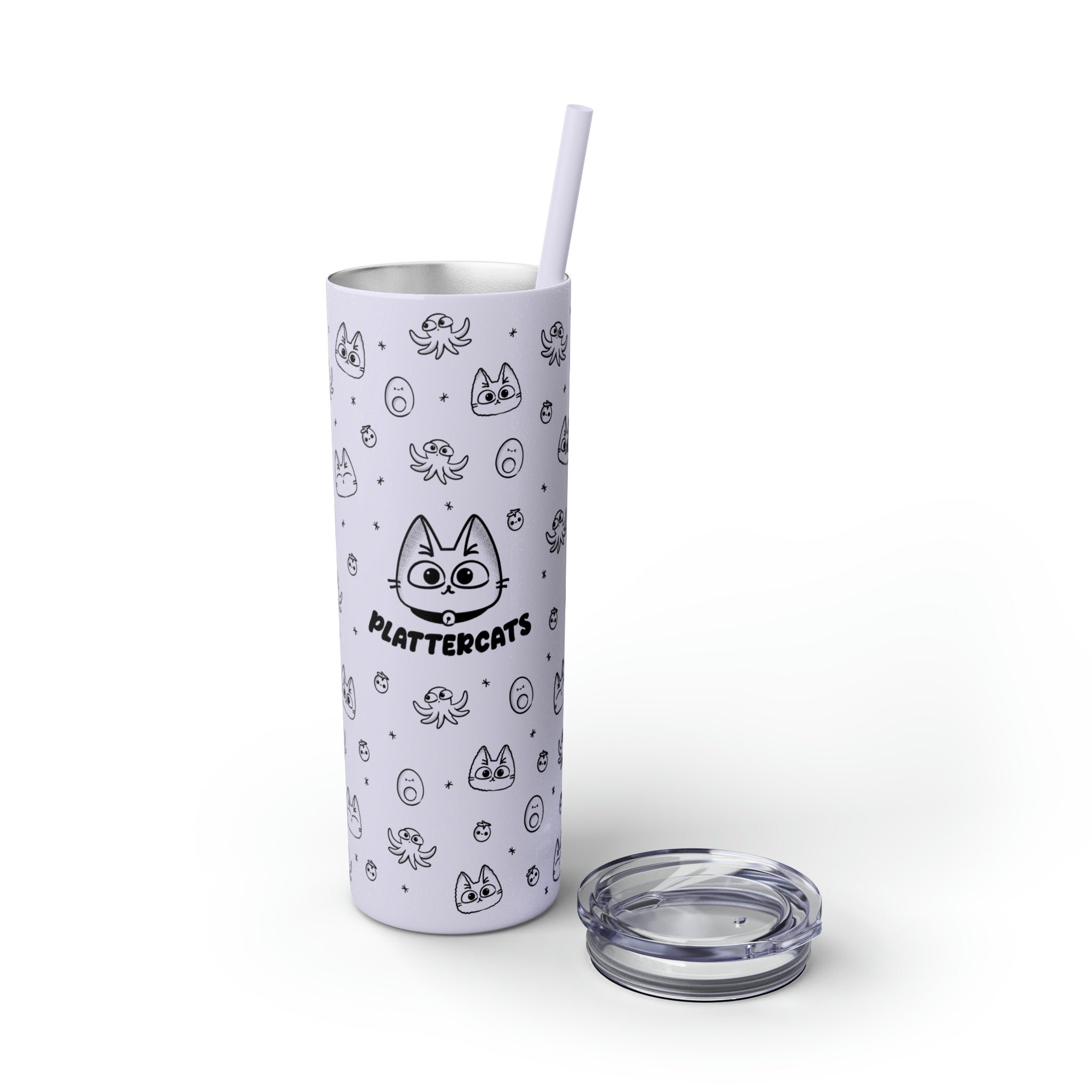 Bento Box Cat - Skinny Tumbler with Straw - Glittery - 20oz - PlatterCats Creative