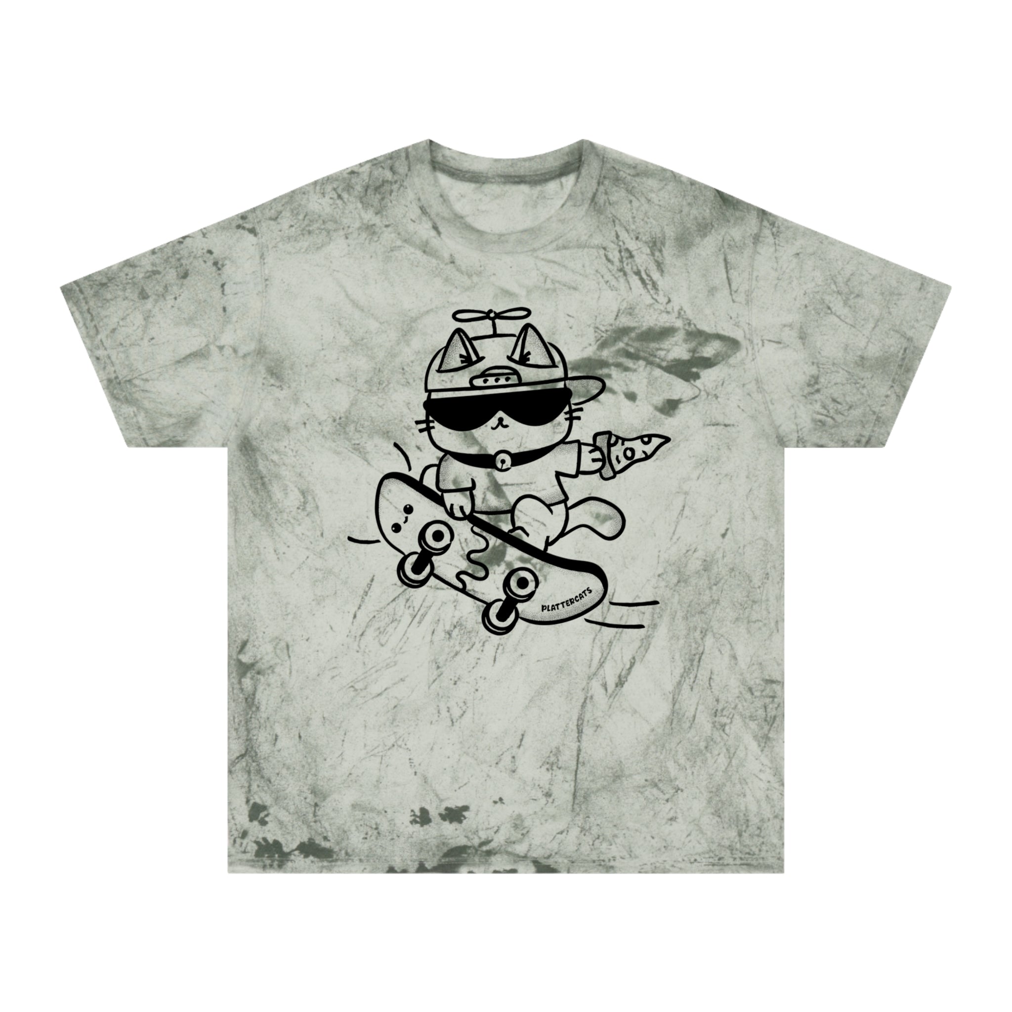 Skateboarding Pizza Cat - Tie-Dye - Cute Cat Shirt - PlatterCats Creative