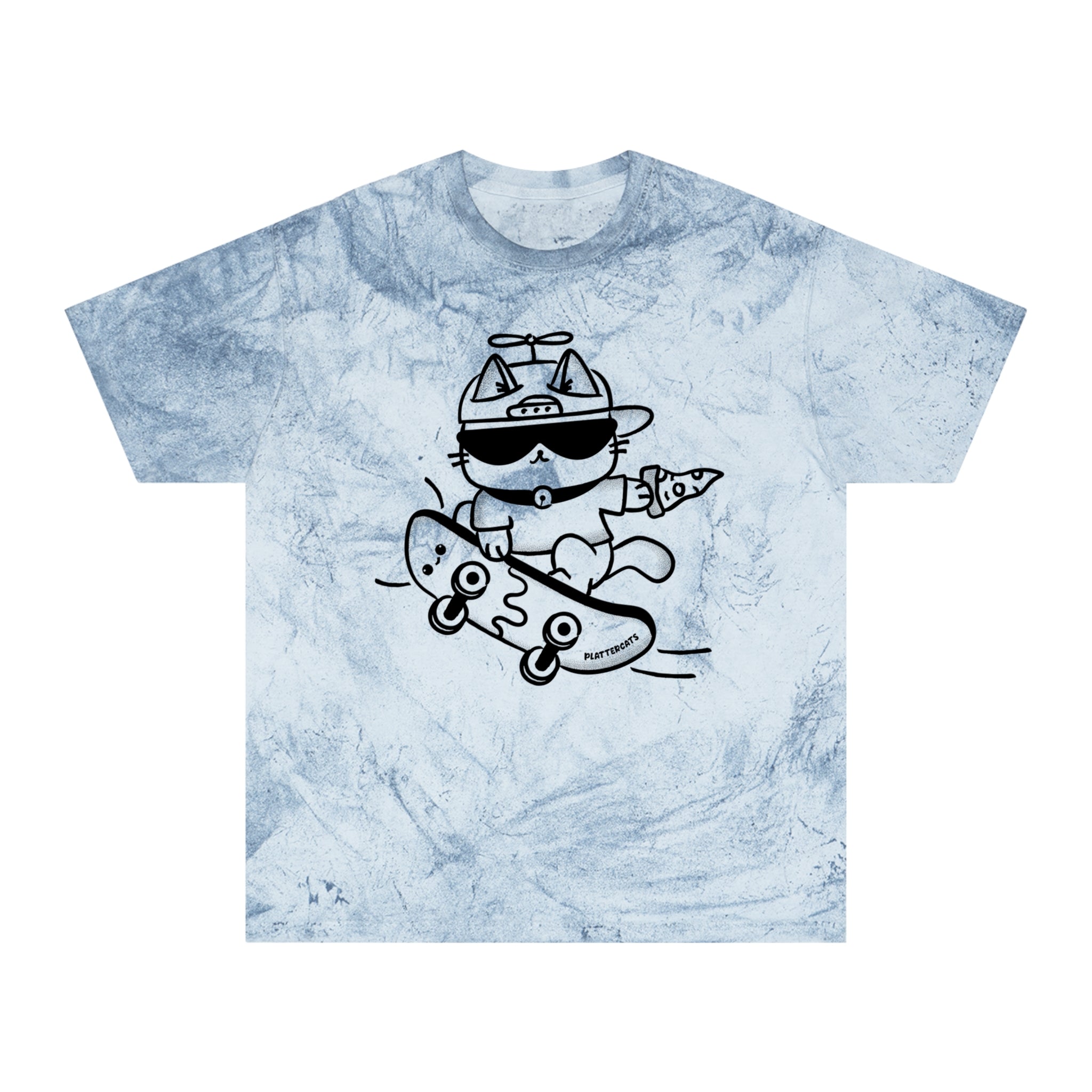 Skateboarding Pizza Cat - Tie-Dye - Cute Cat Shirt - PlatterCats Creative