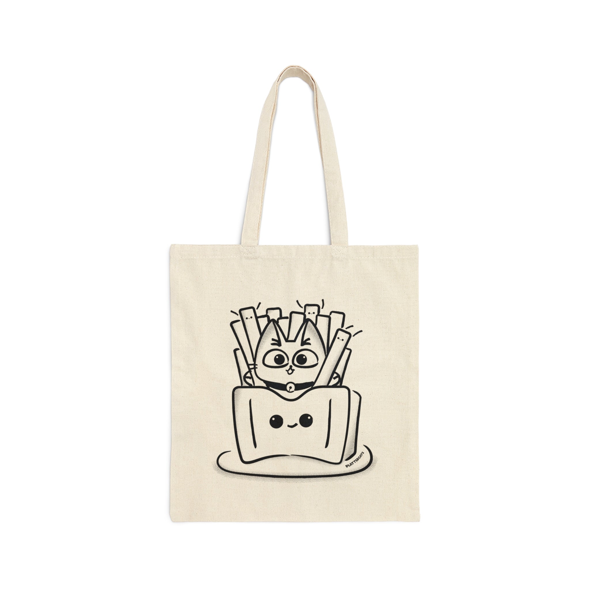 Happy Fries Cat - Cotton Canvas Tote Bag - PlatterCats Creative